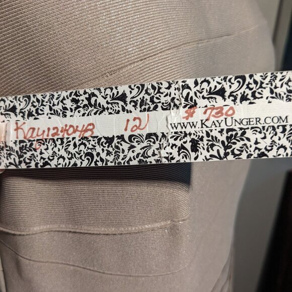 NWT Kay Unger 12 Bandage Stretch Lace Back Long Dress Mother Bride Formal Beige - Picture 4 of 8